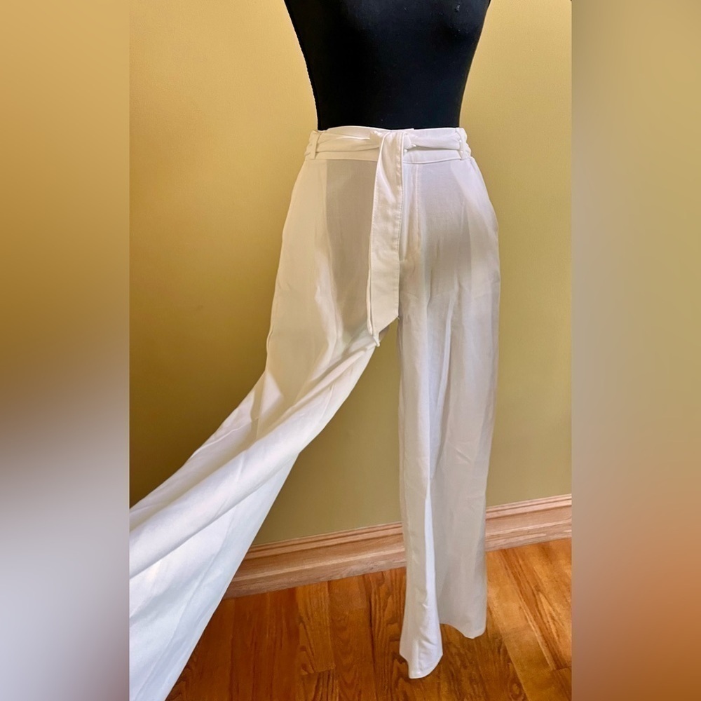 Hooever White Wide Leg Beach Coverup Pants Size XS Coastal Linen Blend Vacation